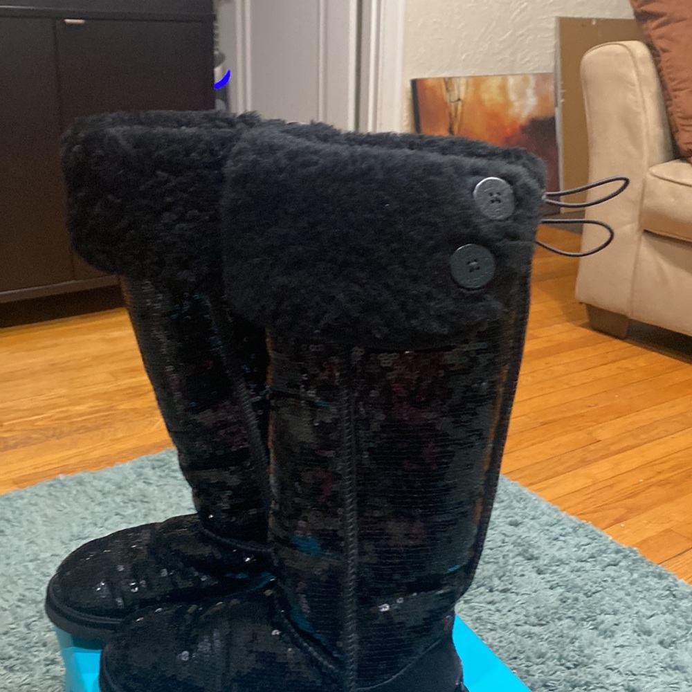 Ugg Bailey Button Black Sequin Over The Knee Boots - image 7